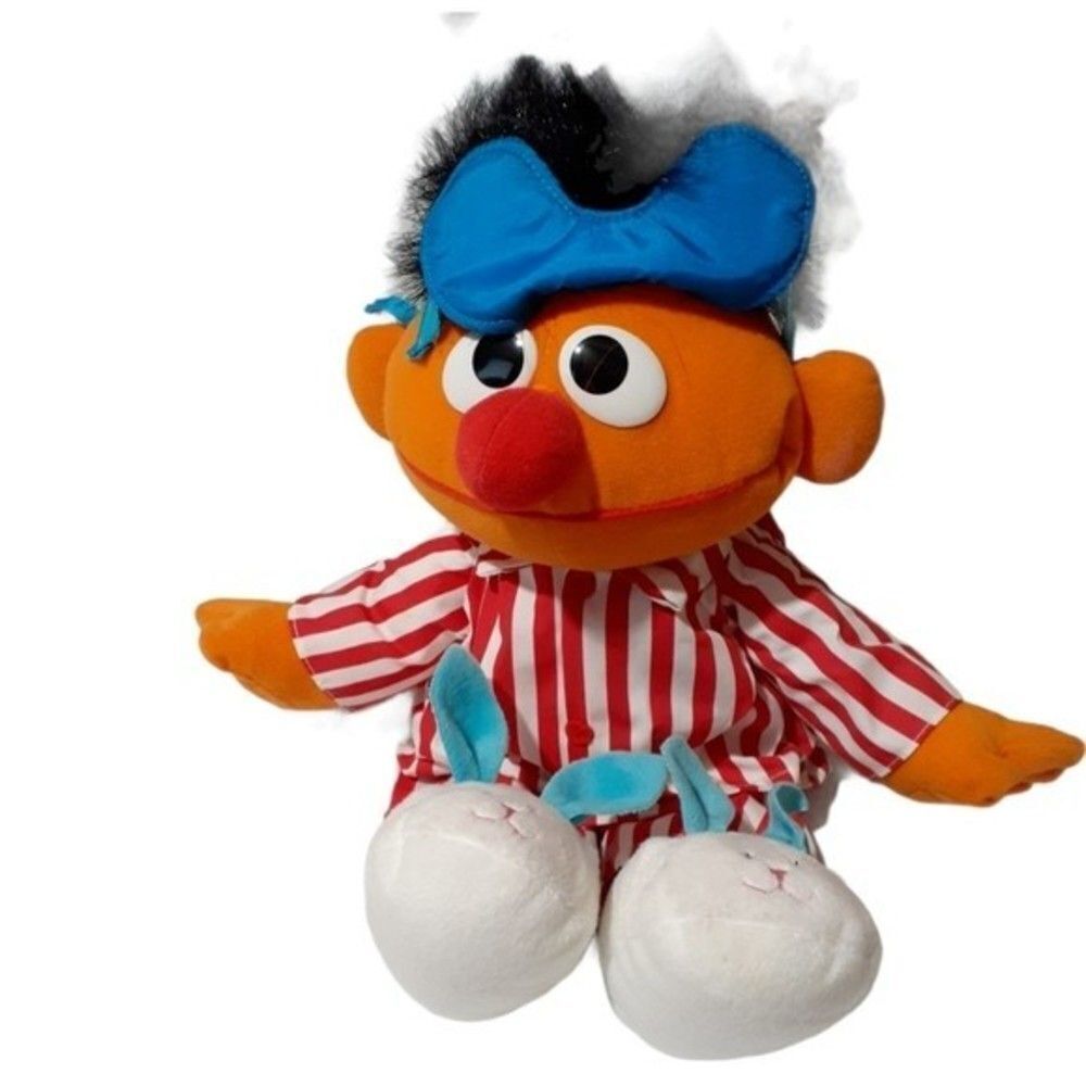 TYCO 1996 Sesame Street Sing & Snore Ernie Talking Plush Pajamas Working 19" Tal
